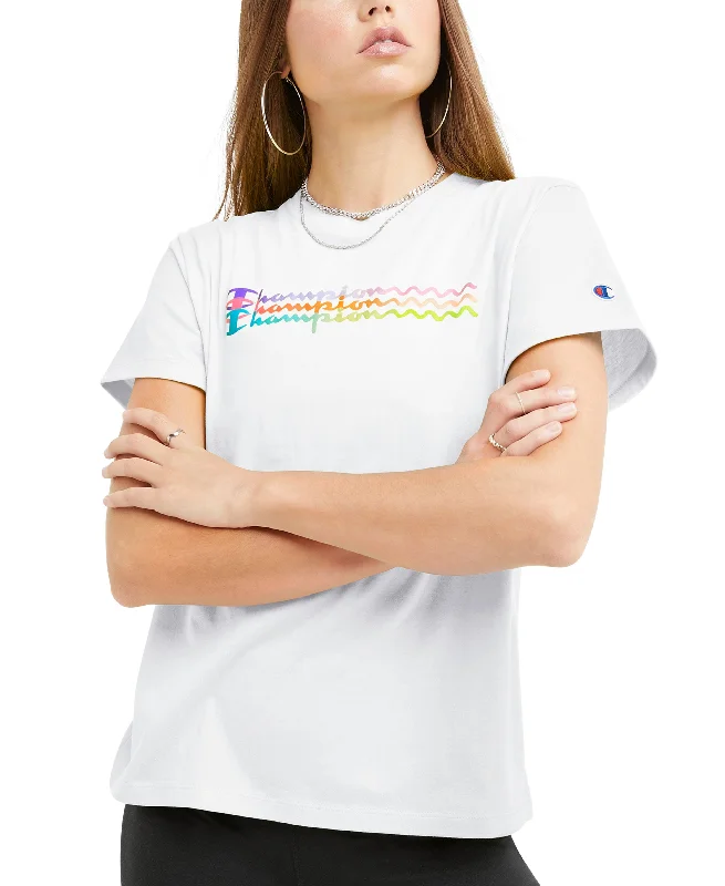 Women's Logo Graphic-Print Cotton Crewneck Tee Anti-Pilling Machine Wash Handmade