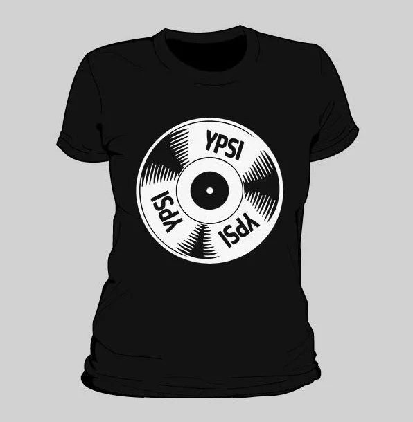 Ypsi Vinyl Record Women's T-Shirt Front Pockets Side Pockets Patch Pockets