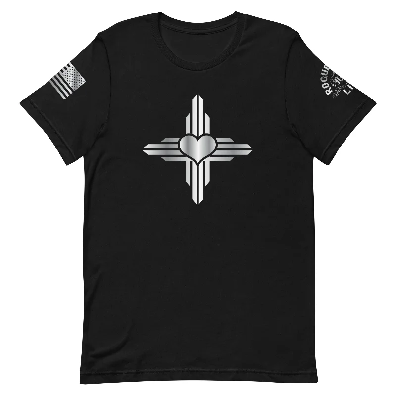 New Mexico - Zia Symbol - Heart [Silver] | Unisex T-Shirt Mesh Blend Leather Blend Suede Blend