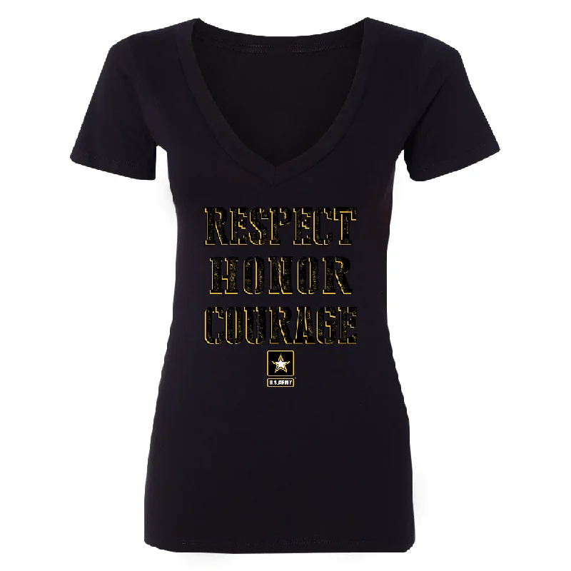 Zexpa Apparelâ„¢ US Army Respect Honor Courage Women's Deep V-neck Strong Military USA Tee Elasticated Padded Insulated Zexpa Apparelâ„¢ US Army Respect Honor Courage Women's Deep V-neck Strong Military USA Tee Elasticated Padded Insulated