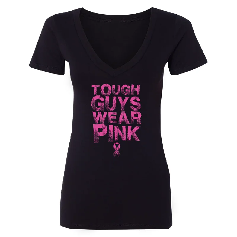 Zexpa Apparel™ Tough Guys Wear Pink Women's Deep V-neck Breast Cancer Awareness Tee Anti-Pilling Machine Wash Handmade Zexpa Apparel™ Tough Guys Wear Pink Women's Deep V-neck Breast Cancer Awareness Tee Anti-Pilling Machine Wash Handmade