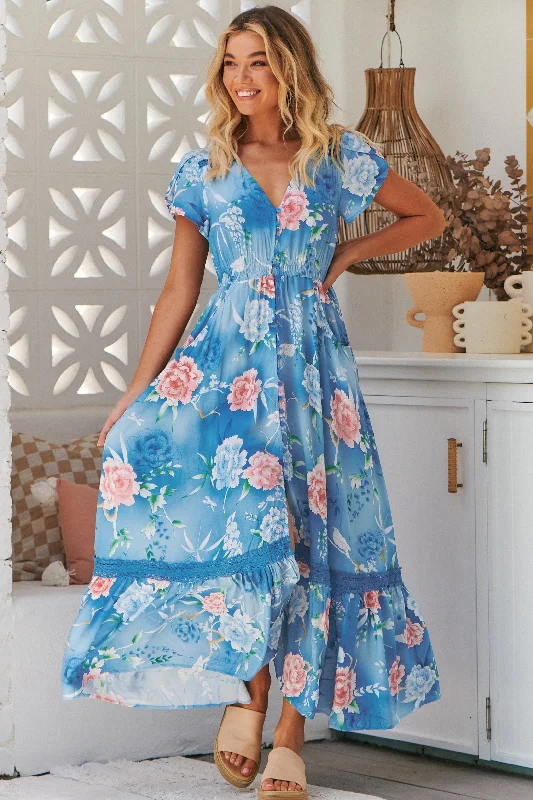 Arista Maxi Dress - Blue Comfortable Bohemian Maxi Dress
