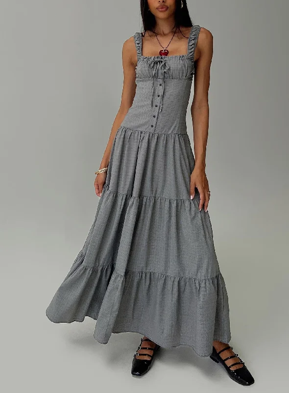 Ballerina Maxi Dress Onyx Gingham Stylish Off-Shoulder Maxi Dress