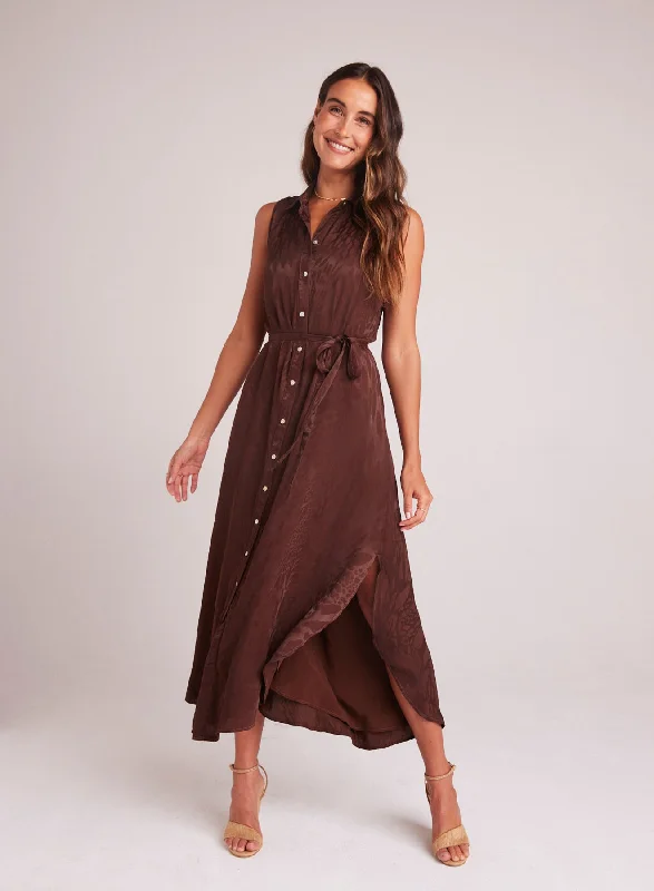 Bella Dahl Embossed Sleeveless Maxi Dress in Cafe Noir Elegant Silk Maxi Dress