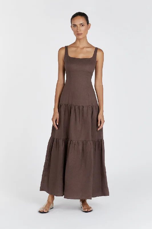 CAMILLE CHOCOLATE LINEN MAXI DRESS Stylish Boho Chic Maxi Dress