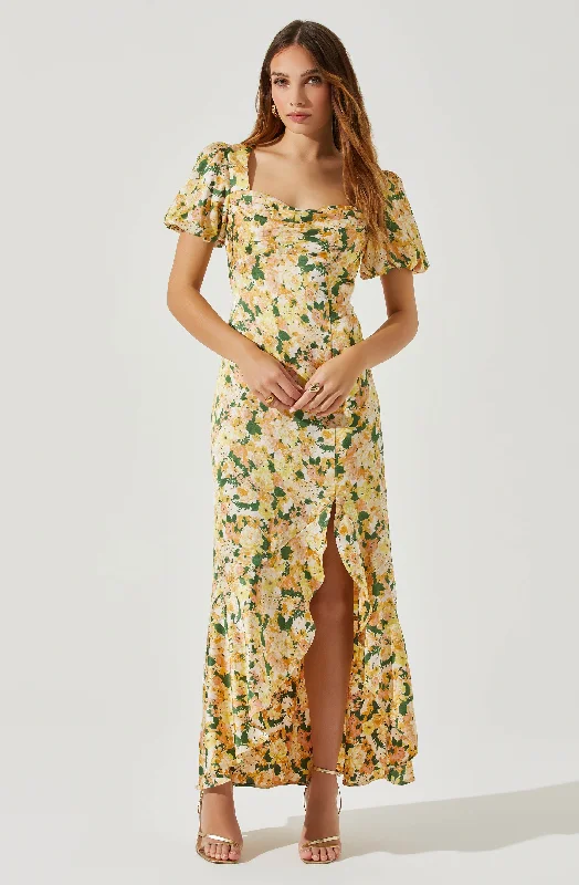 Dayanara Puff Sleeve Floral Maxi Dress Elegant Wraparound Maxi Dress