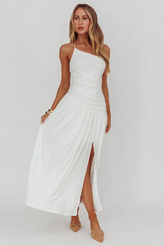 Destination One-Shoulder Maxi Dress White Elegant Maxi Dress with Lace