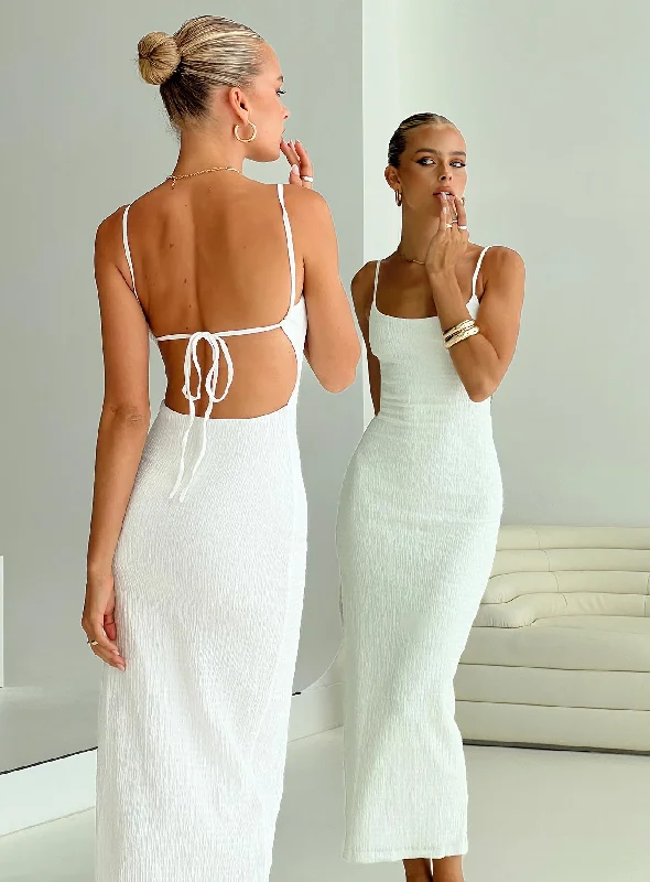 Elestria Maxi Dress White Tall Elegant Silk Maxi Dress