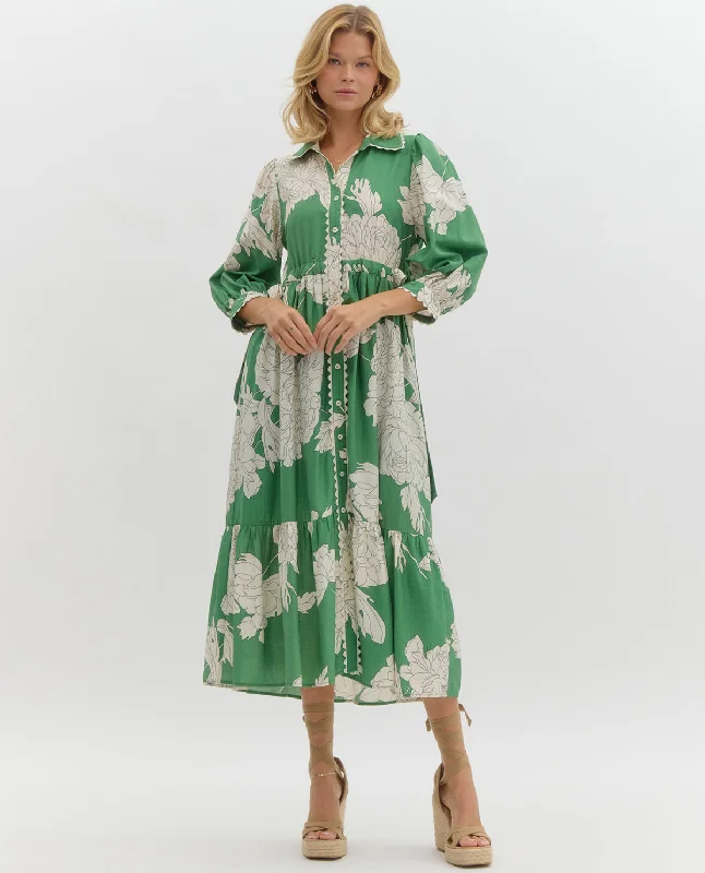 3/4 Sleeve Floral Print Maxi Dress Stylish Boho Maxi Dress