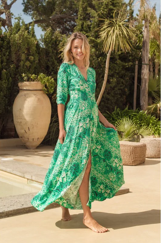 Jade Print Maxi Dress Fashionable High-Low Maxi Dress