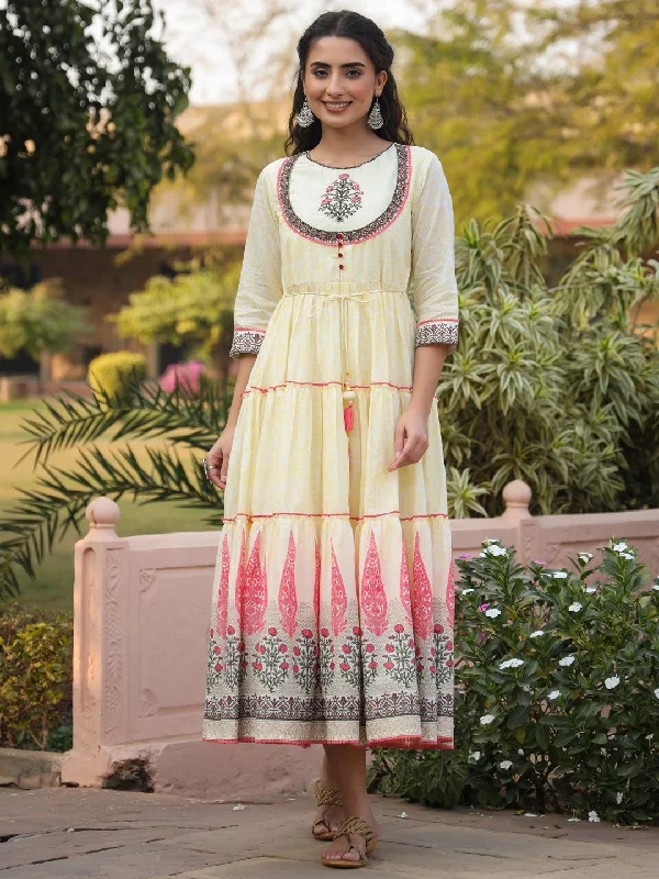 Jashvi Yellow Ethnic Motif Printed Cotton Voile Maxi Dress With Thread Embroidery Fashionable Halter Neck Maxi Dress Jashvi Yellow Ethnic Motif Printed Cotton Voile Maxi Dress With Thread Embroidery Fashionable Halter Neck Maxi Dress