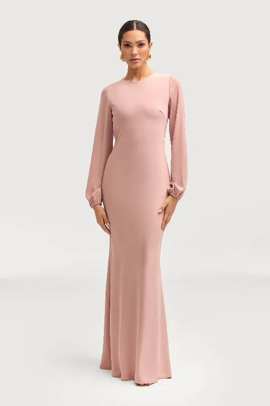 Kamila Satin Maxi Dress - Blush Cozy Ruffle Sleeve Maxi Dress
