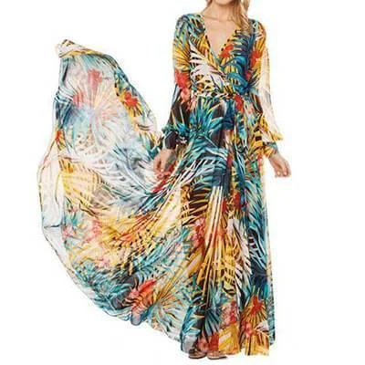 Tropical, Bohemian, Summer bahamas Chiffon Maxi Dress Robe (US 6 -16) Comfortable Maxi Dress with Sleeves Tropical, Bohemian, Summer bahamas Chiffon Maxi Dress Robe (US 6 -16) Comfortable Maxi Dress with Sleeves