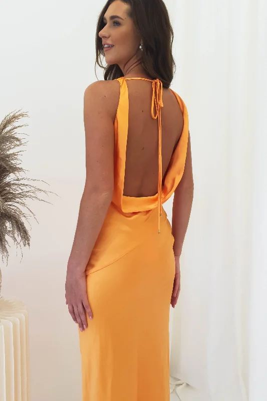 Leah Cowl Neckline Maxi Dress | Orange Trendy Short Sleeve Maxi Dress