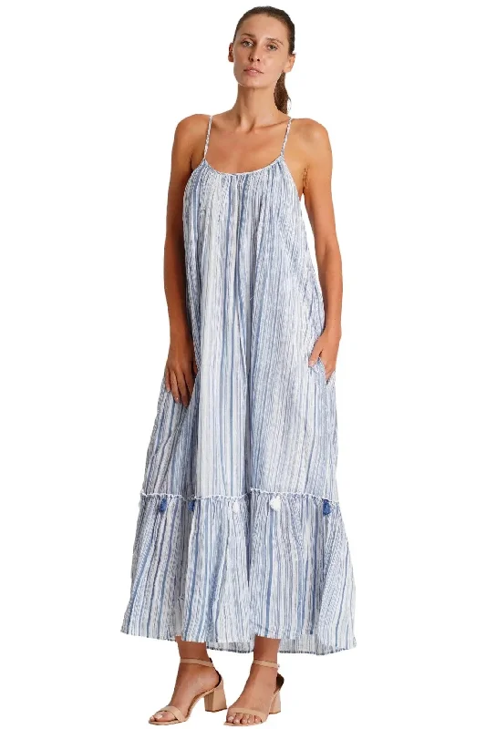 Lose Striped Maxi Dress Fashionable Maxi Dress with Fringe
