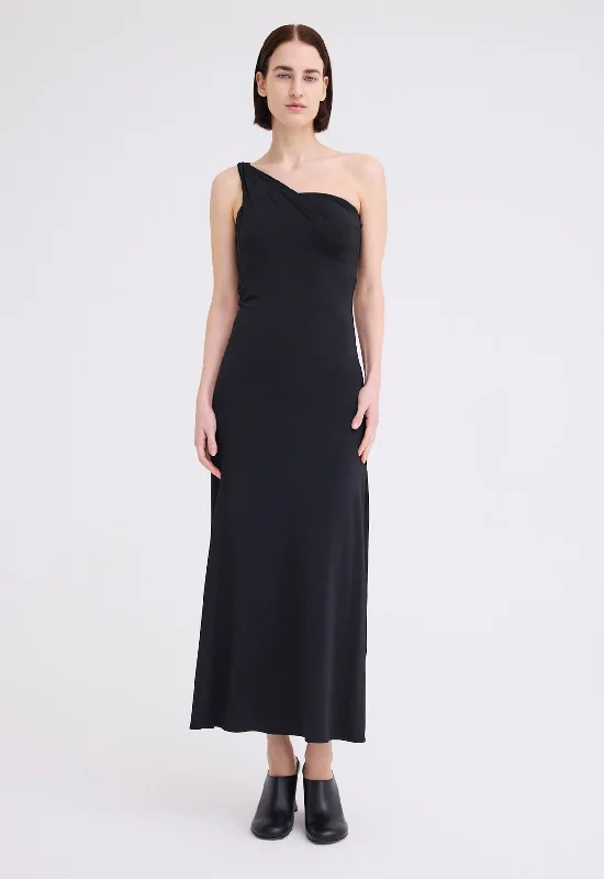 Lyas Jersey Maxi Dress - Black Comfortable Maxi Dress with Sleeves