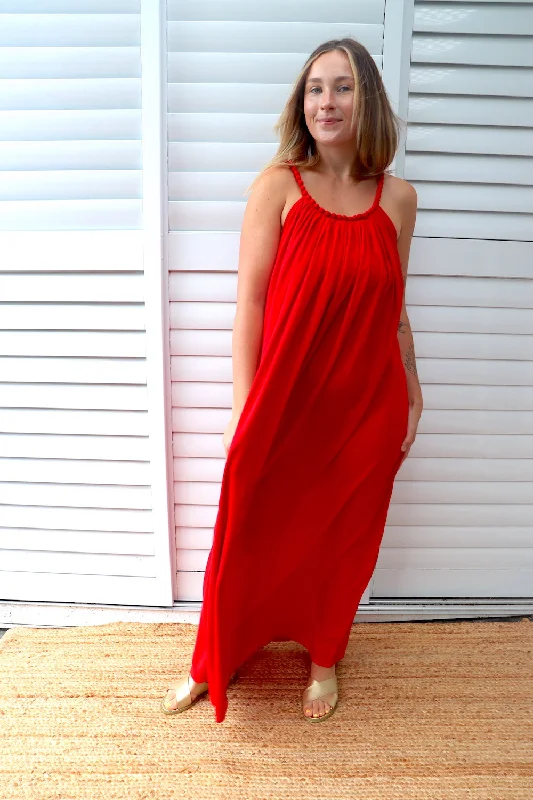 Mariah Maxi Dress In Red Elegant Maxi Dress with Pockets