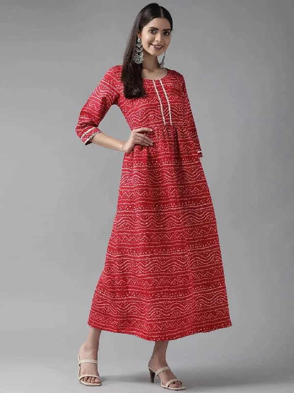 Maroon Printed Silk Blend Maxi Dress Stylish V-Neck Maxi Dress