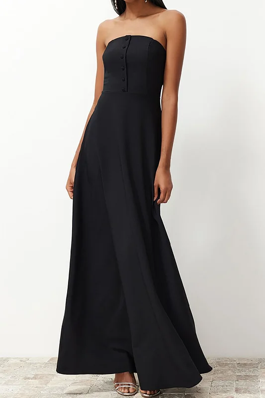 Strapless Sleeveless Pocket Maxi Dress Trendy V-Neck Maxi Dress