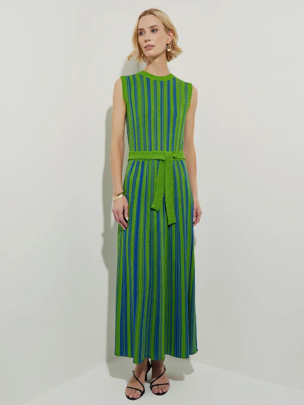 Modern Fit Sleeveless Soft Ribbed Knit Belted Maxi Dress Classic V-Neck Maxi Dress