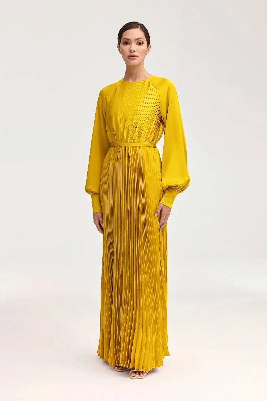 Nadira Satin Pleated Maxi Dress - Honey Elegant Lace Maxi Dress