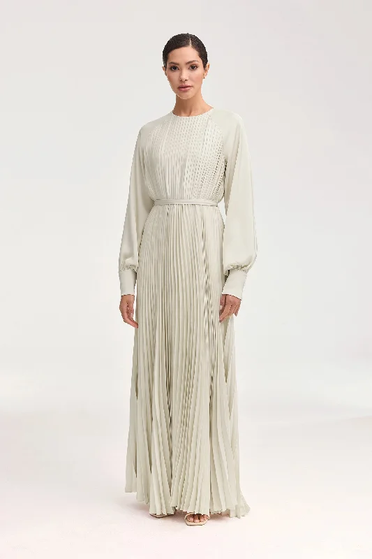 Nadira Satin Pleated Maxi Dress - Pearl Comfortable Casual Maxi Dress