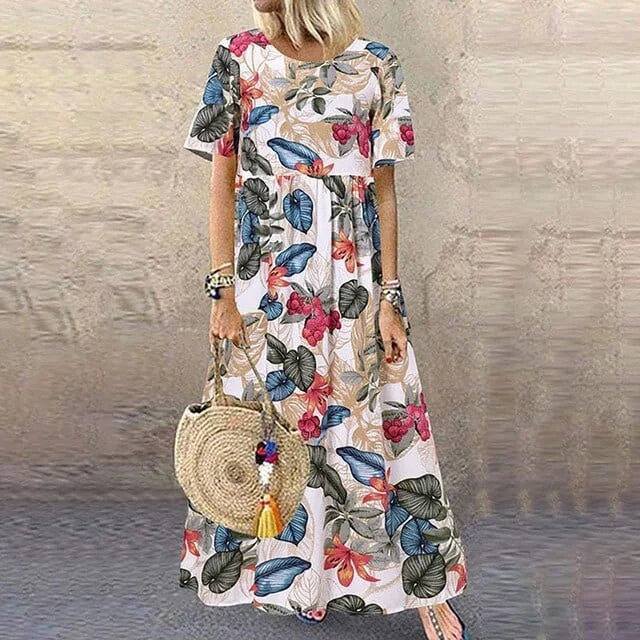 Nemira Boho Short Sleeve Maxi Dress Fashionable High-Waist Maxi Dress
