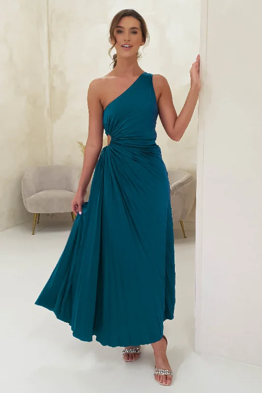 Olsen Pleated Maxi Dress | Teal Stylish Maxi Dress with Frills