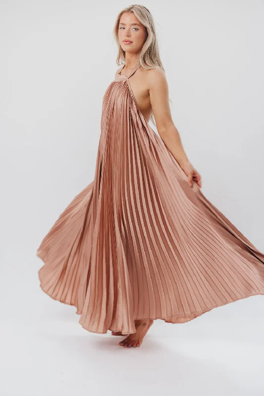 Maren Pleated Halter Maxi Dress in Mauve - Bump Friendly (S-XL) Fashionable Sleeveless Maxi Dress Maren Pleated Halter Maxi Dress in Mauve - Bump Friendly (S-XL) Fashionable Sleeveless Maxi Dress