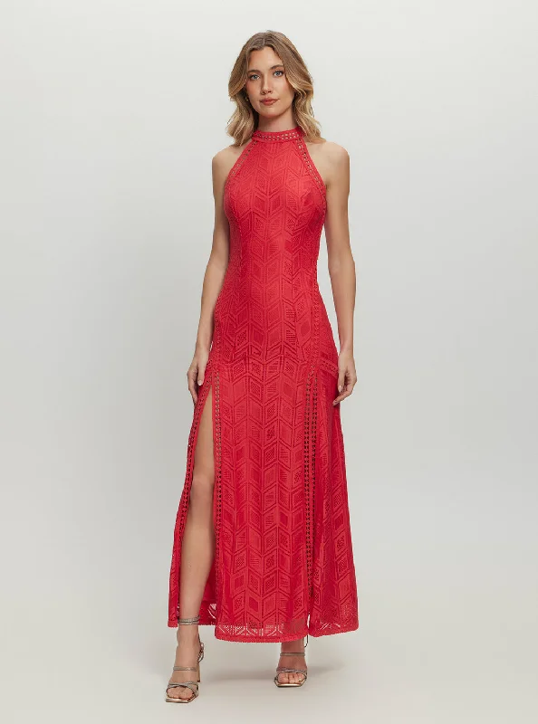 Red Breeze Geo Lace Maxi Dress Trendy Maxi Dress with Lace