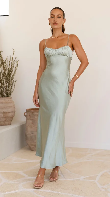 Rue Maxi Dress - Sage Fashionable Faux Wrap Maxi Dress