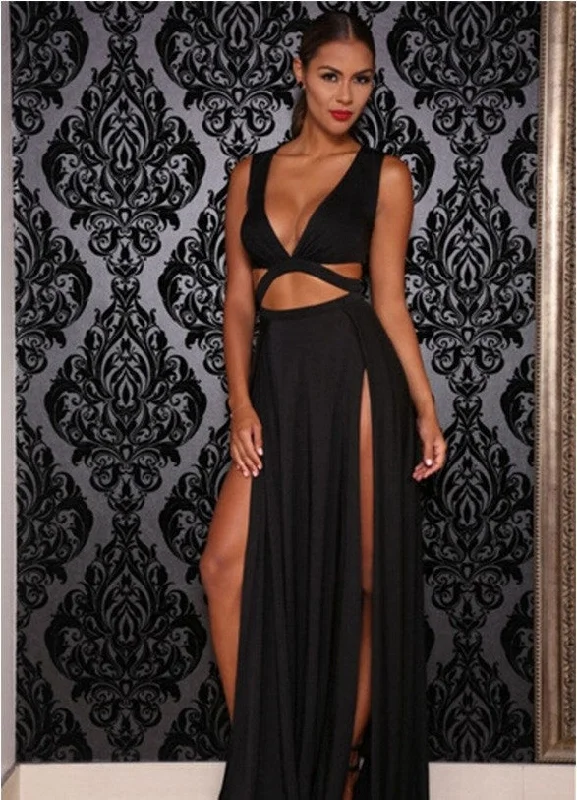 Sexy Dress Women Maxi Dress Cut Out Double Split Elegant Tiered Maxi Dress