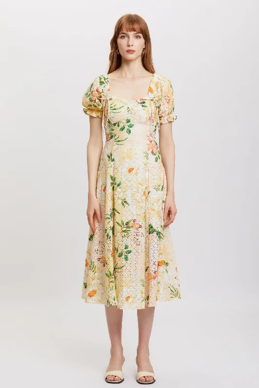 ST | Hibiscus Puff Maxi Dress Stylish A-Line Maxi Dress