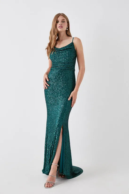 Strappy Sequin Cami Bridesmaids Maxi Dress Trendy Button Front Maxi Dress