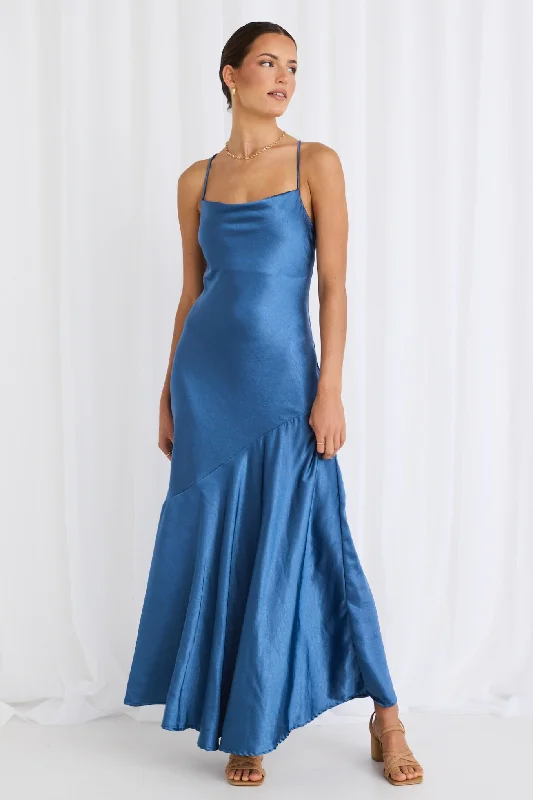 Surreal Petrol Satin Strappy Maxi Dress Trendy Floral Print Maxi Dress