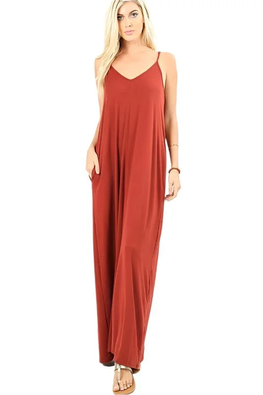 V-Neck Cami Maxi Dress With Side Pockets Classic V-Neck Maxi Dress