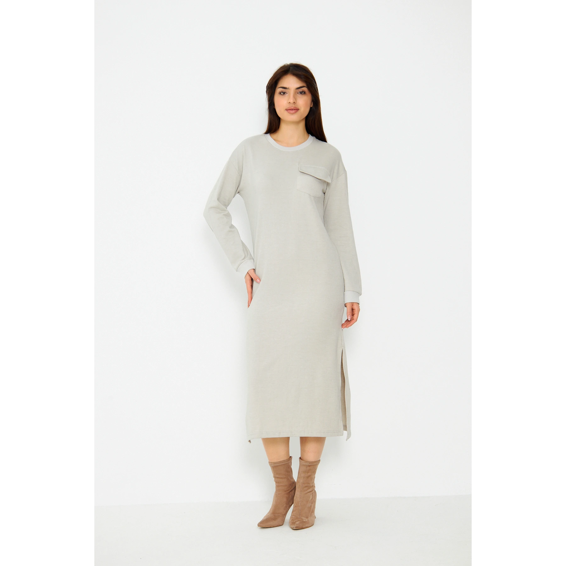 Beige Long Maxi Dress Fashionable Faux Wrap Maxi Dress