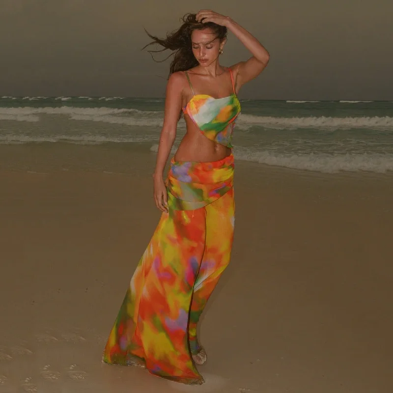 Women's Printed Bikini and Beach Dress Maxi Dress Fashionable Sleeveless Maxi Dress
