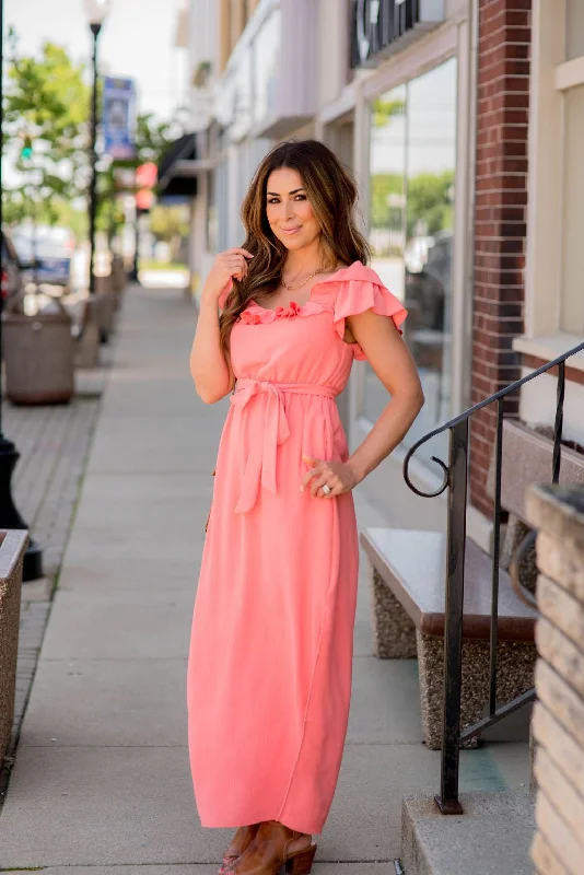 All The Ruffles Maxi Dress Elegant Maxi Dress with Drapes