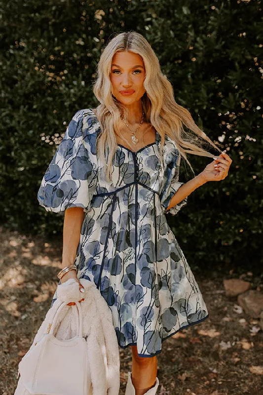 Autumn Stroll Babydoll Mini Dress in Blue Chic Halter Mini Dress