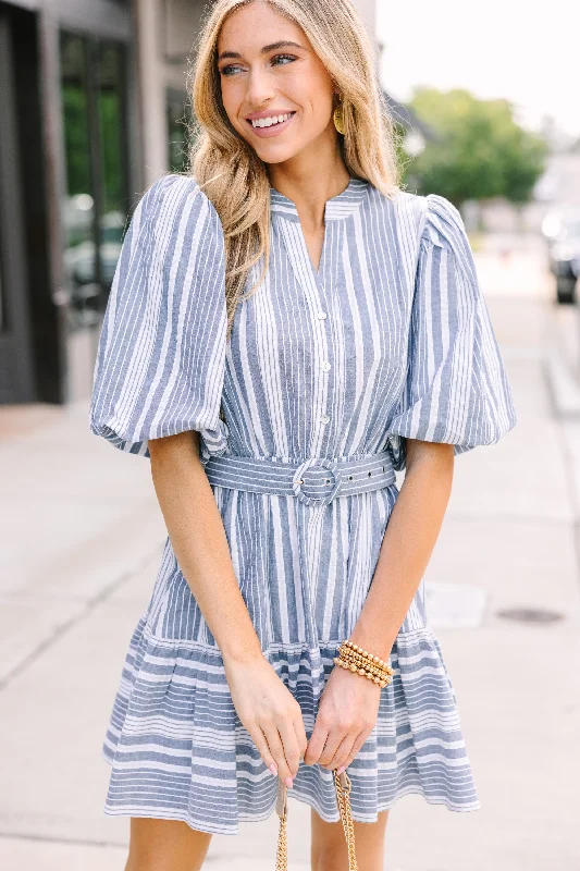 Catch A Smile Navy Stripe Mini Dress Cozy Knitted Mini Dress