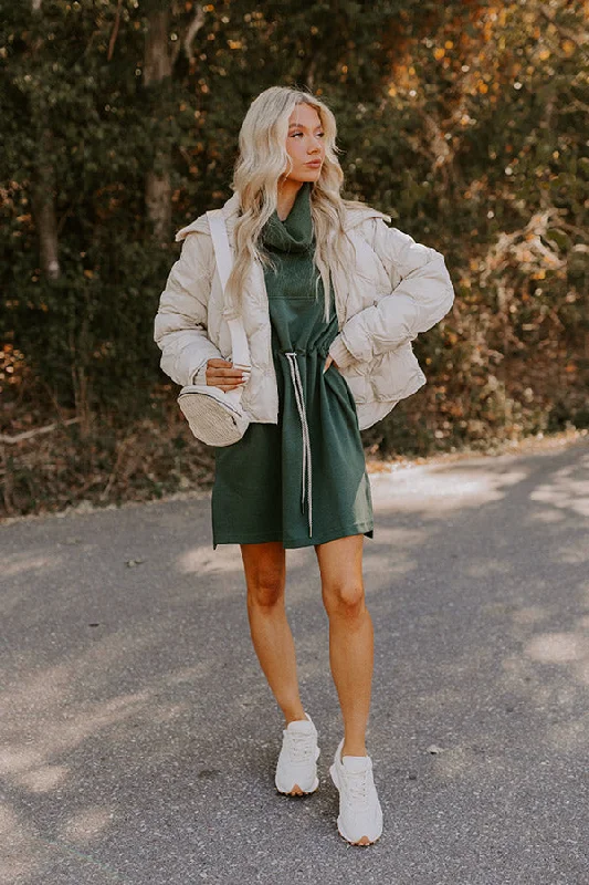 Coffee Shop Cutie Drawstring Mini Dress in Hunter Green Stylish Spaghetti Strap Mini Dress Coffee Shop Cutie Drawstring Mini Dress in Hunter Green Stylish Spaghetti Strap Mini Dress