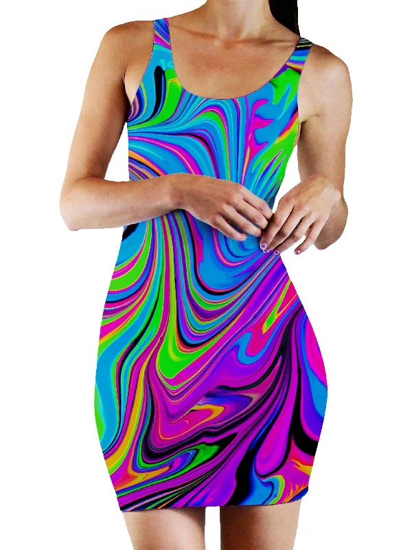 Cosmic Flow Bodycon Mini Dress Chic Pleated Mini Dress