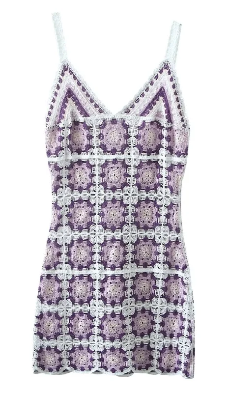 'Fabienne' Boho Handmade Crochet Strap Mini Dress Chic Pleated Mini Dress