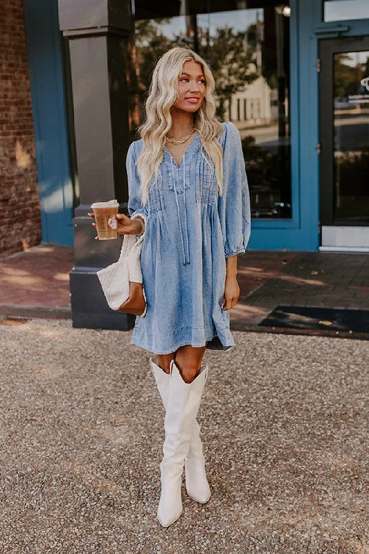 Fate Would Have It Denim Mini Dress Trendy Lace Mini Dress