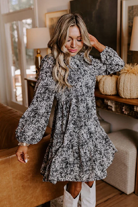 Graceful Reflections Floral Mini Dress Fashionable Pleated Mini Dress