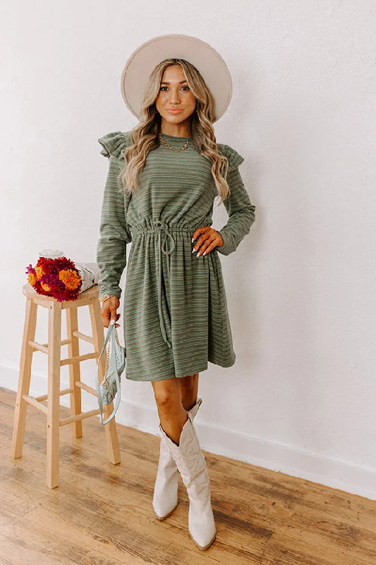 Harvest Harmony Stripe Mini Dress in Olive Cozy Long Sleeve Mini Dress