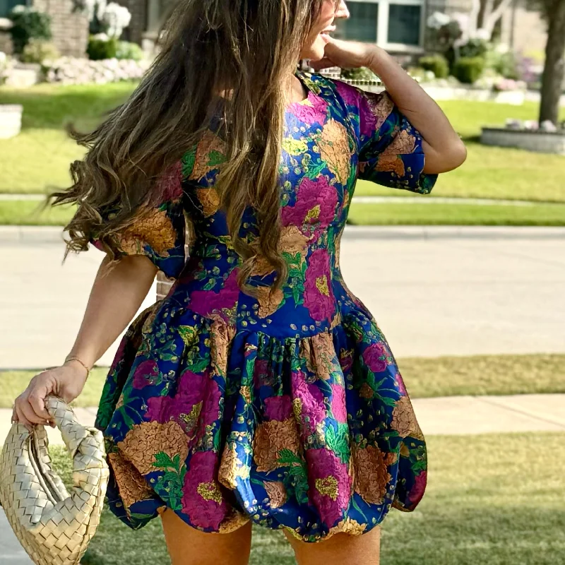 Iriana Floral Jacquard Bubble Mini Dress Classic Shift Mini Dress
