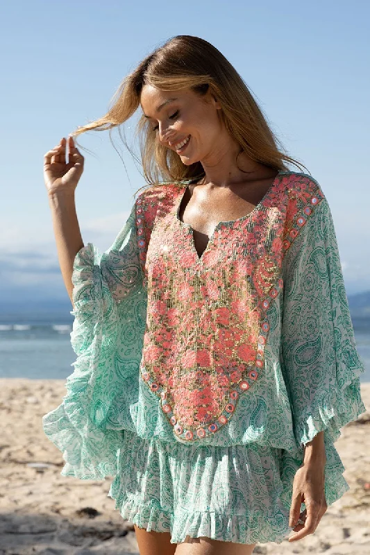 Kaftan Mini Dress in Aqua/Pink Cozy T-Shirt Mini Dress