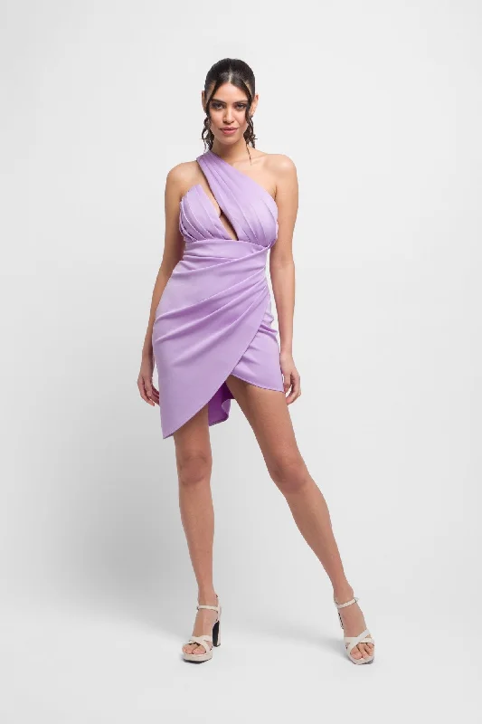 Kemma Lilac Mini Dress with top Pleats. Sweet & Playful Classic White Mini Dress